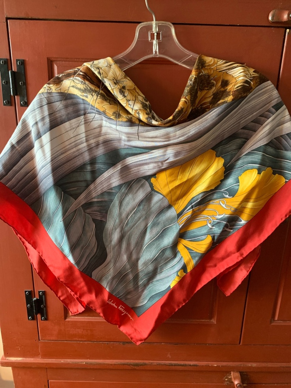 Salvatore Ferragamo Scarf with Red Border - Picture 1 of 9